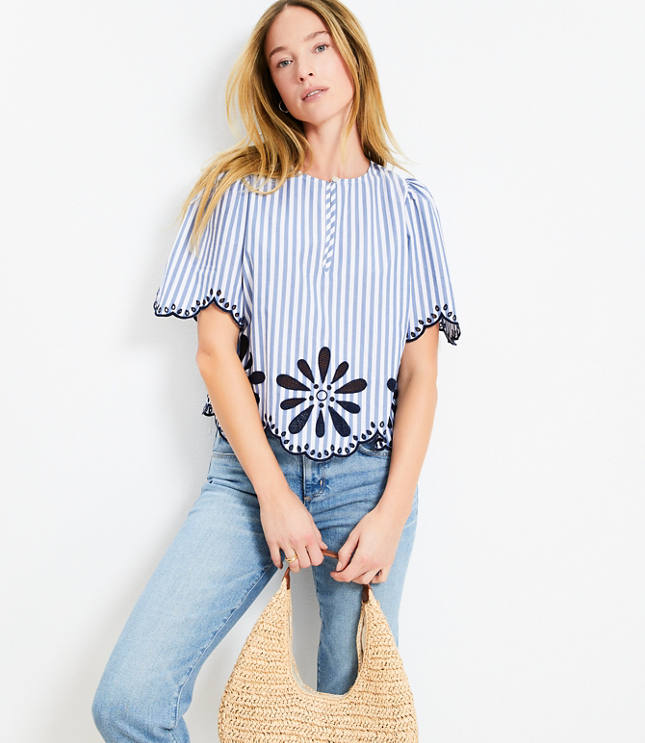 Floral Eyelet Stripe Poplin Top