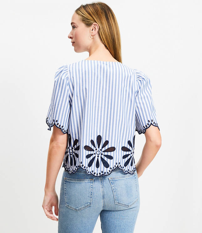 Floral Eyelet Stripe Poplin Top