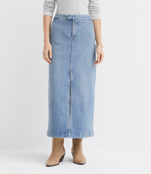 Petite Refined Denim Midi Skirt in Classic Mid Indigo