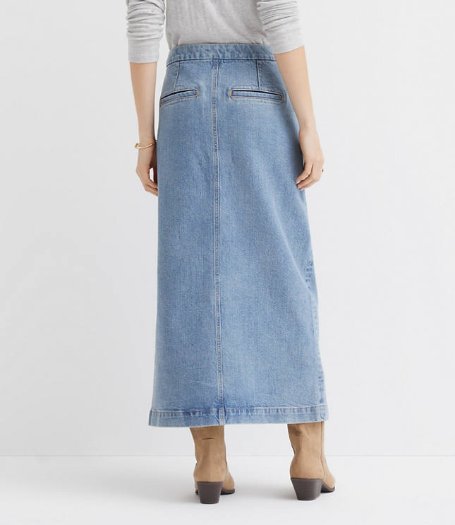 Petite Refined Denim Midi Skirt in Classic Mid Indigo