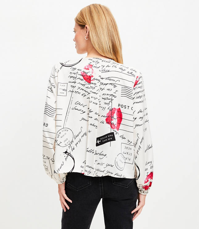 Petite Pleated Split Neck Blouse