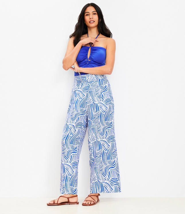 LOFT Beach Spiral Linen Wide Leg Pants carousel Product Image 1