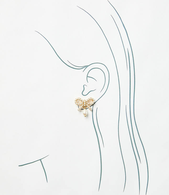 Pearlized Bow Drop Stud Earrings