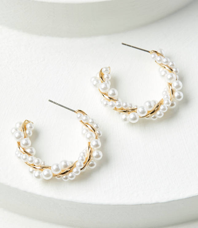 Pearlized Twist Hoop Earrings