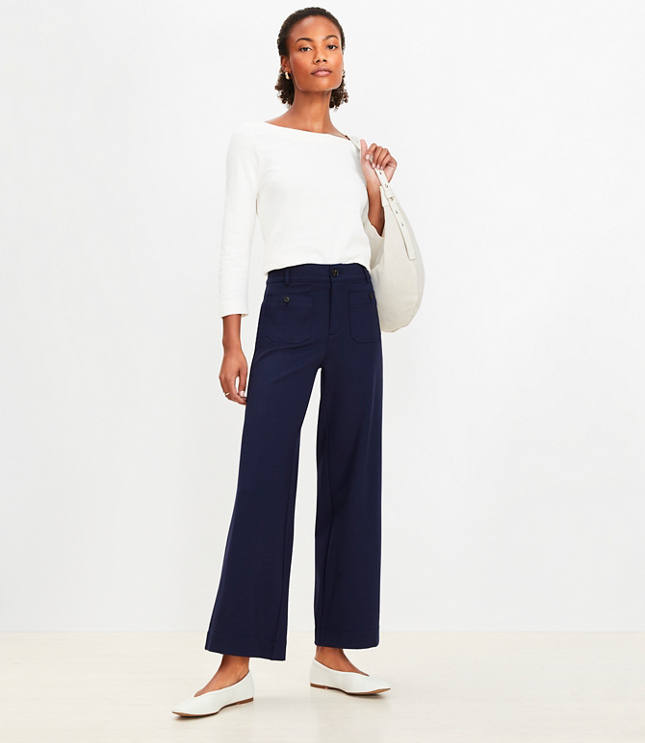 Petite Palmer Wide Leg Ankle Pants in Ponte