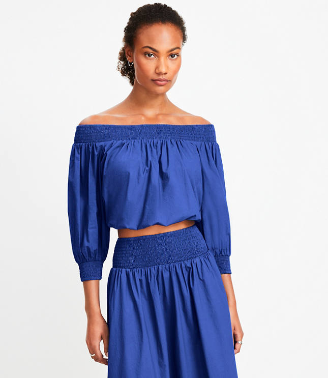 LOFT Beach Poplin Smocked Off The Shoulder Top