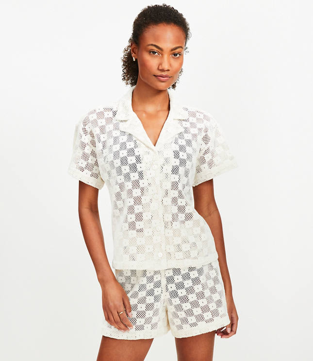 LOFT Beach Square Crochet Shirt