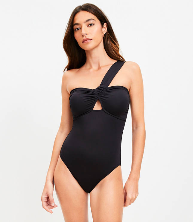 LOFT Beach Asymmetrical Bandeau One Piece Swimsuit