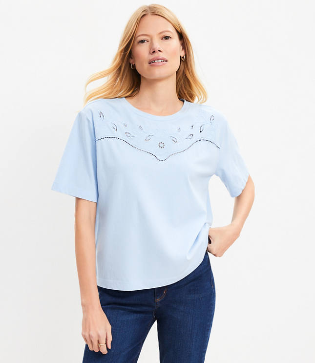 Floral Cutout Lace Yoke Tee