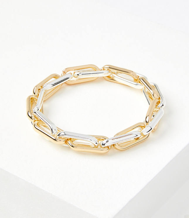 Mixed Metal Chain Link Stretch Bracelet