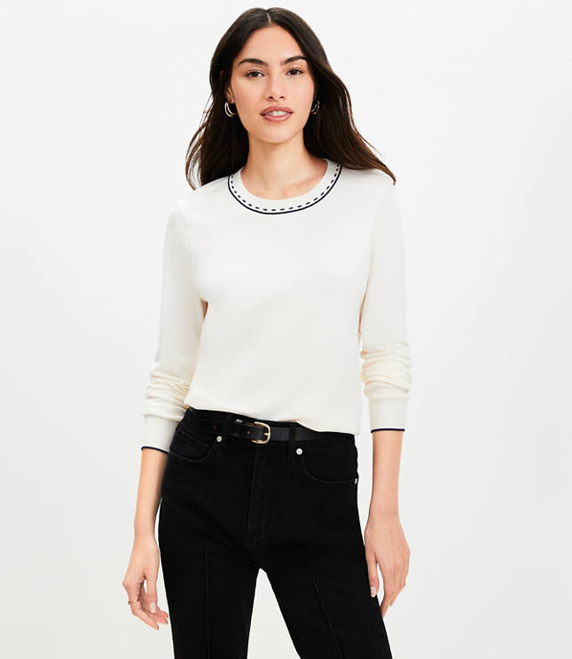 Petite Topstitched Neck Sweater