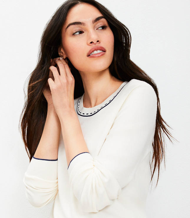 Petite Topstitched Neck Sweater