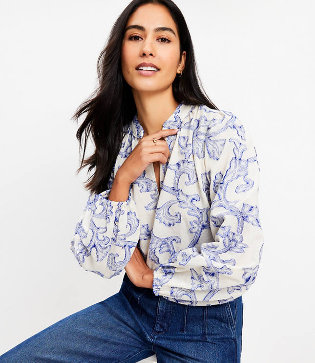 Vine Jacquard V-Neck Blouse