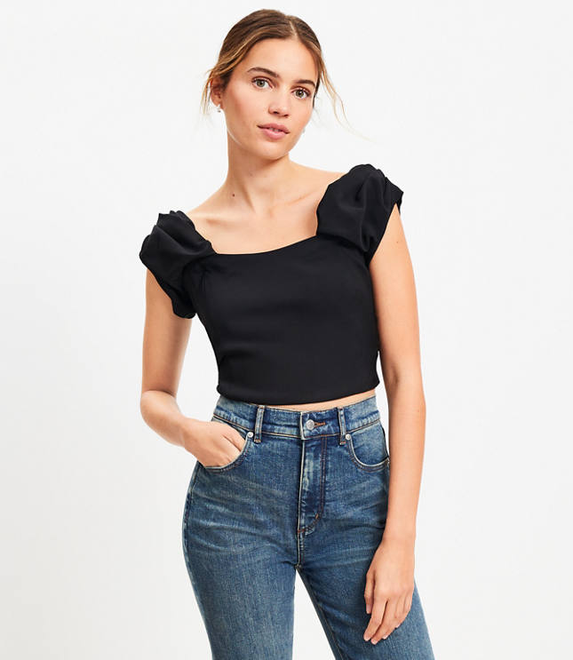 Petite Stretch Crepe Structured Off The Shoulder Top