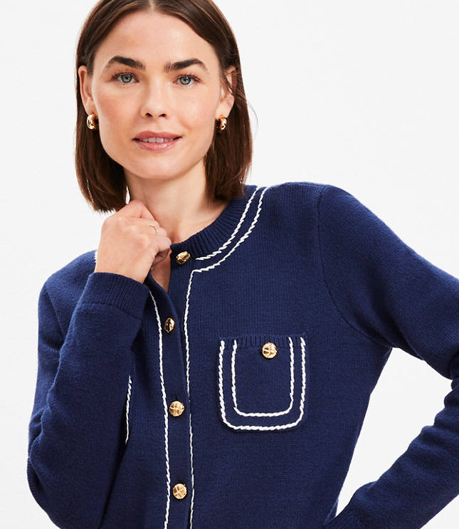 Petite Topstitched Sweater Jacket