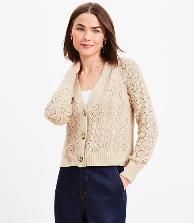 Petite Pointelle V-Neck Cardigan