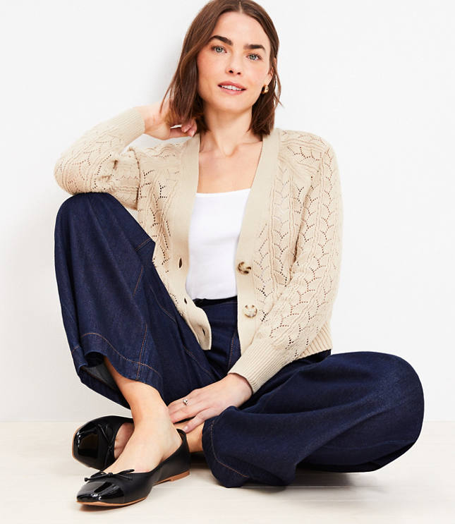 Petite Pointelle V-Neck Cardigan