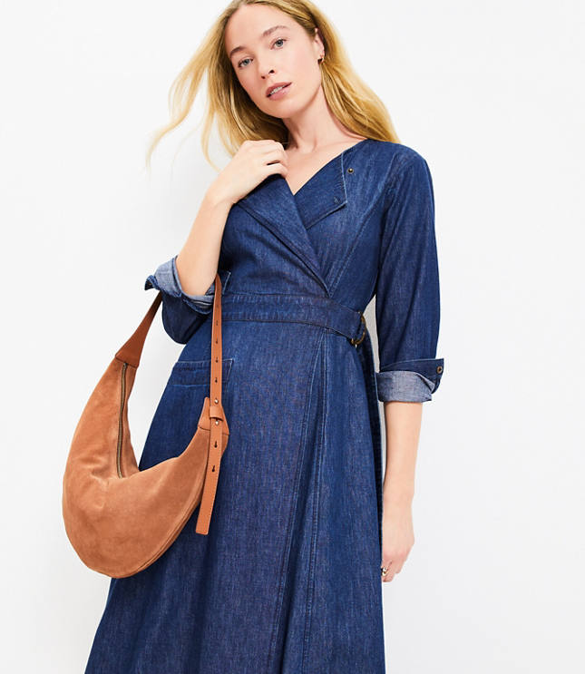 Petite Chambray Wrap Midi Pocket Dress