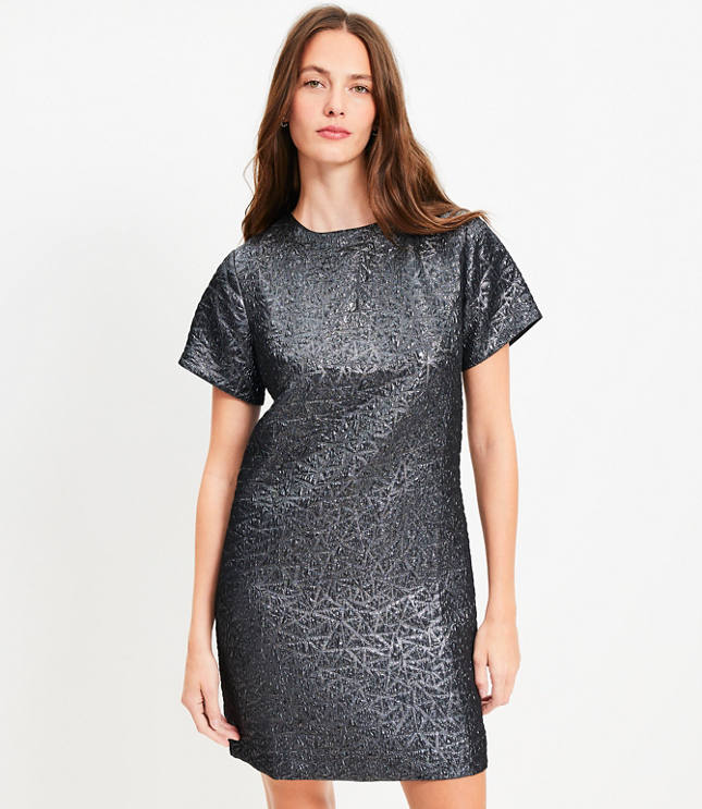 Petite Metallic Brocade Bow Back Mini Dress