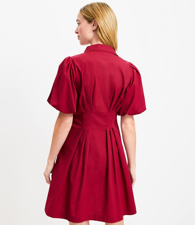 Pleated Bubble Sleeve Mini Shirtdress