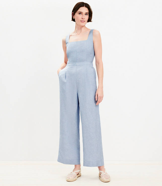 Linen Blend Square Neck Jumpsuit