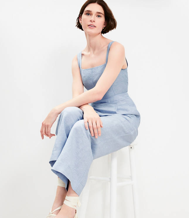 Linen Blend Square Neck Jumpsuit