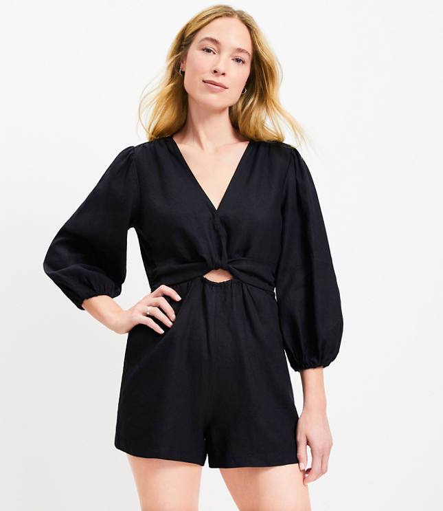 LOFT Beach Linen Twist Cutout Romper