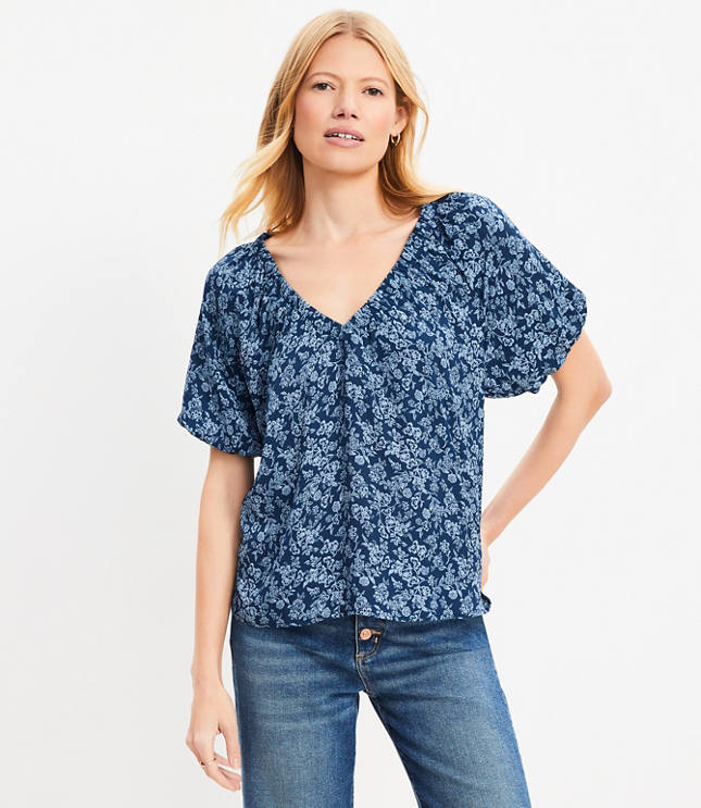 Floral V-Neck Mixed Media Top