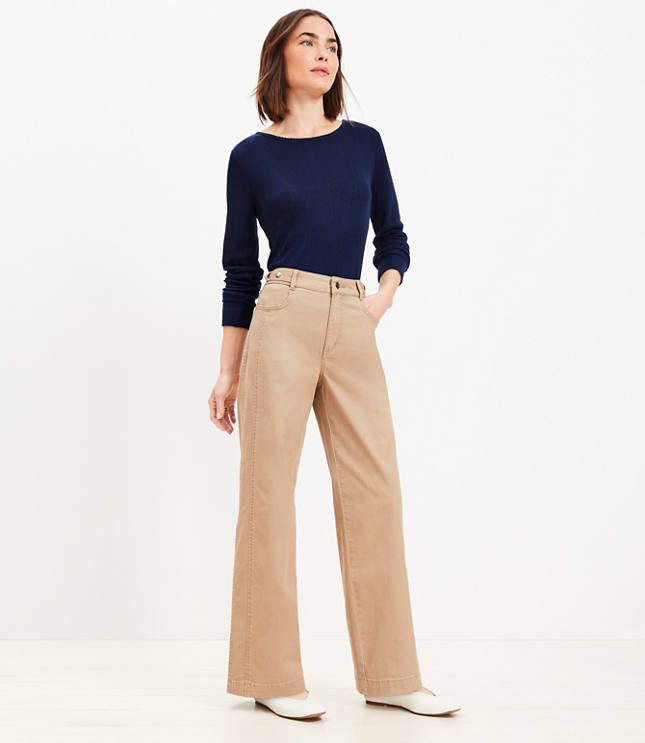 Petite Relaxed Straight Pants in Twill carousel Product Image 1