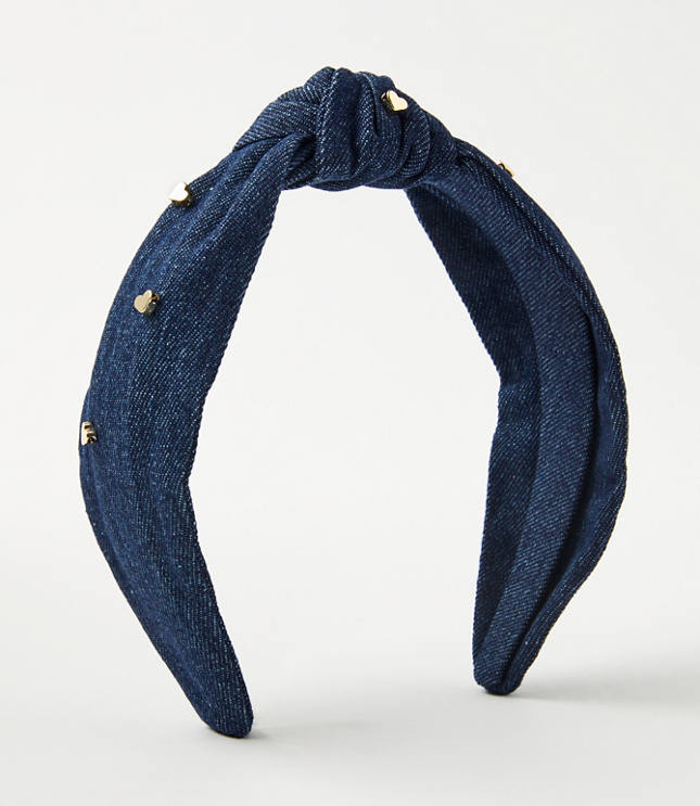 Pearlized Heart Denim Headband