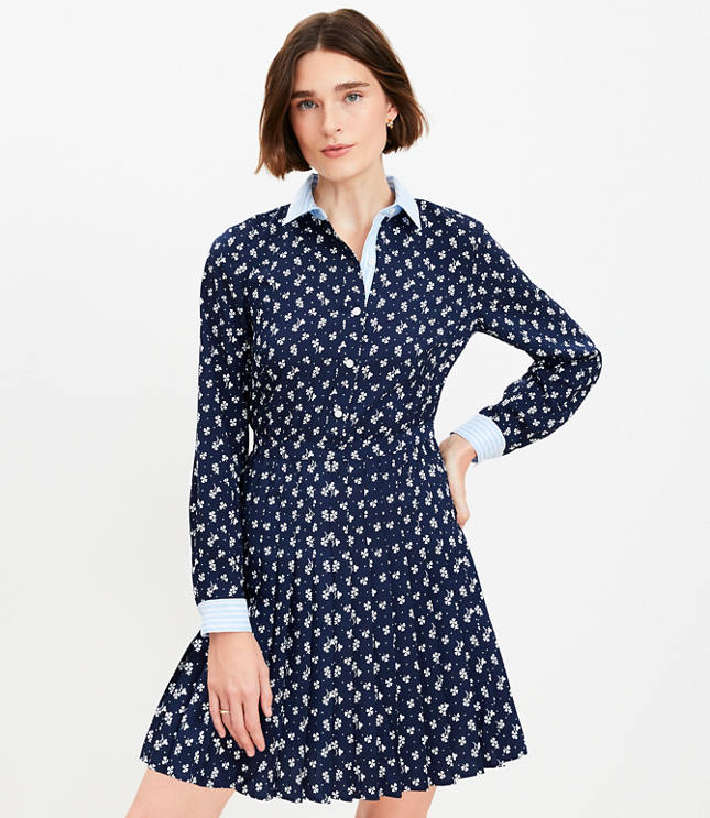 Petite Clover Pleated Mini Shirtdress