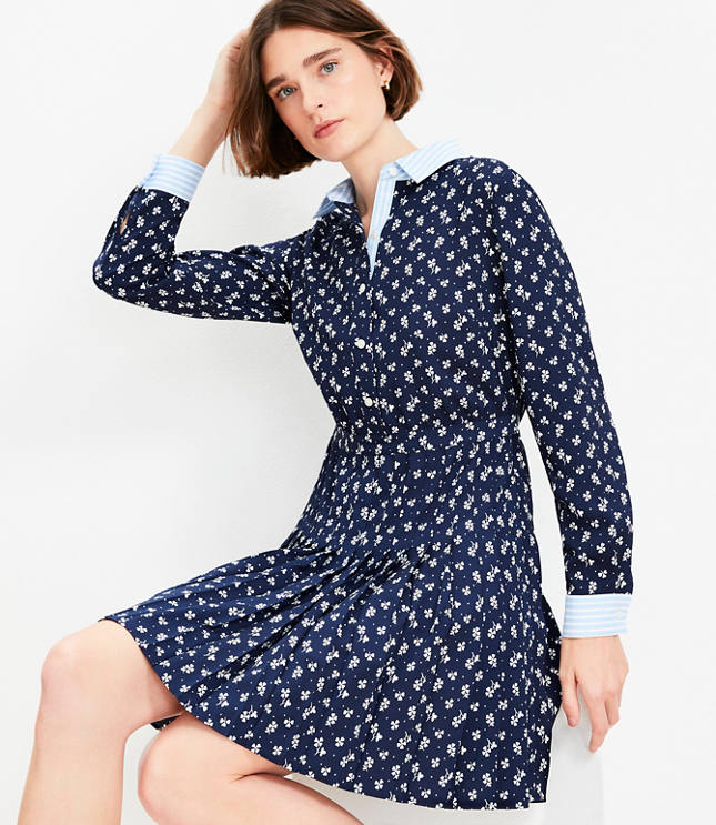 Petite Clover Pleated Mini Shirtdress