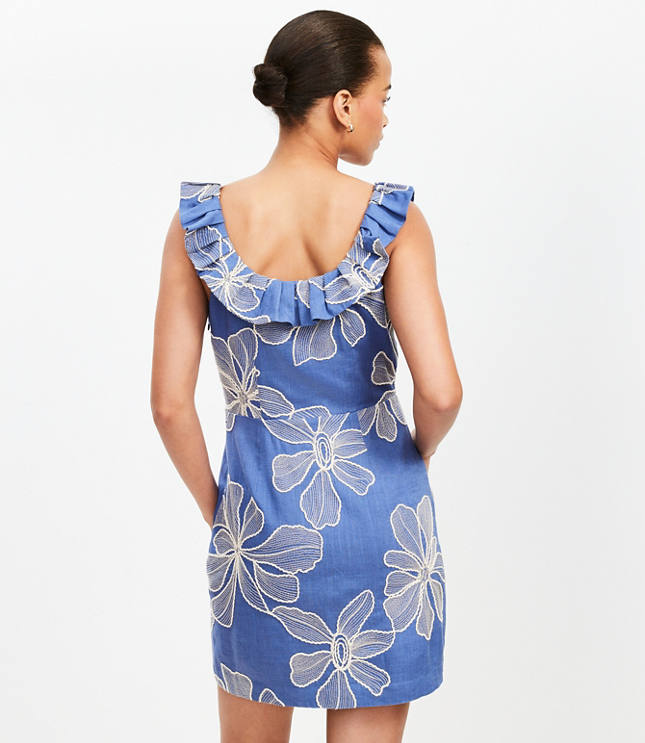 Floral Embroidered Ruffle Neck Mini Dress