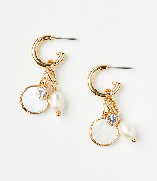 Mother Of Pearl Cluster Drop Hoop Earrings