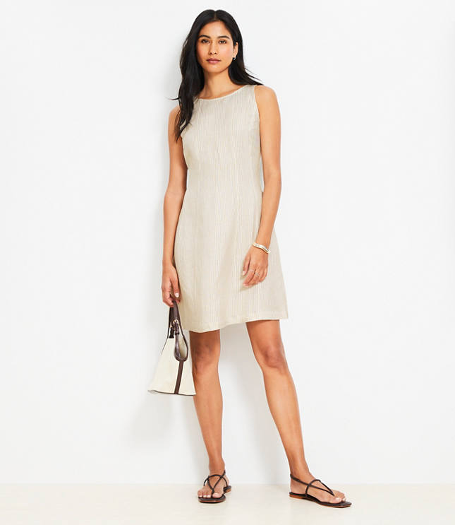 Loft Striped Linen Blend Seamed Mini Dress