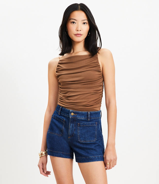 Ruched Apron Neck Top