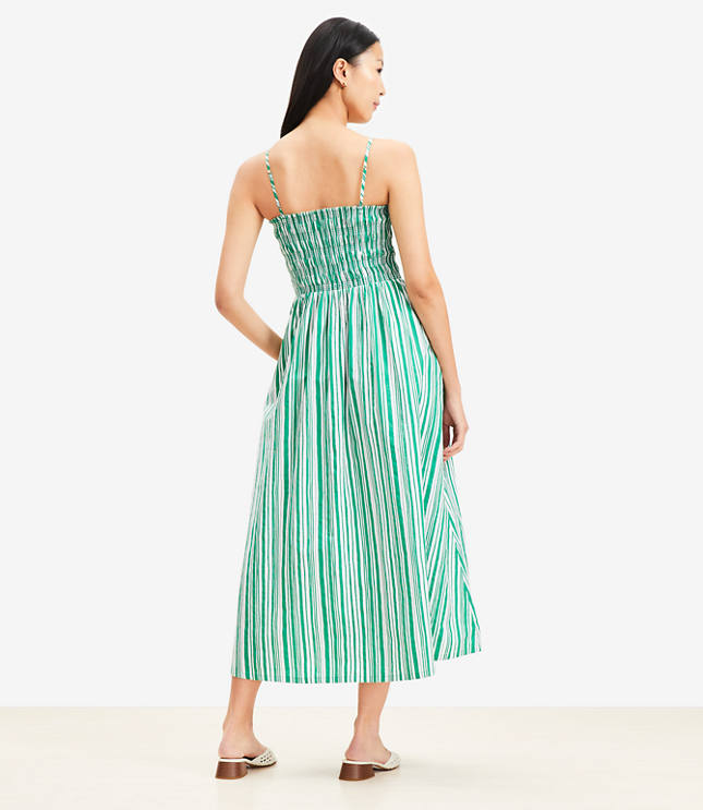 Striped Poplin Smocked Strappy Maxi Dress