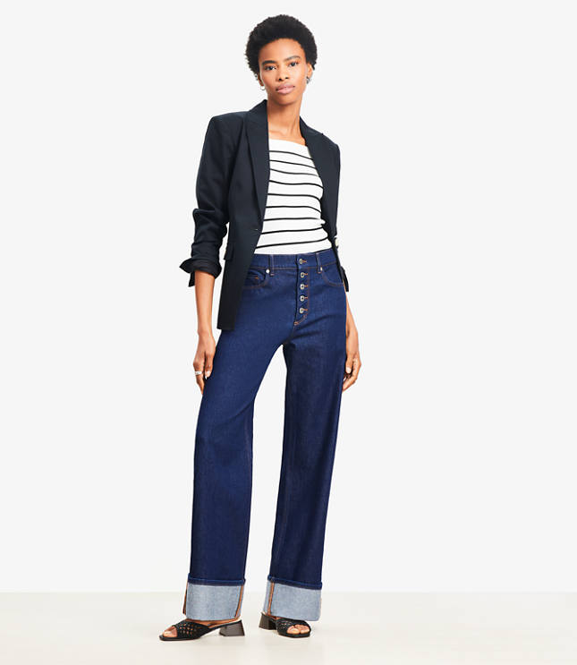 Cuffed High Rise Wide Leg Jeans in Rinse Wash