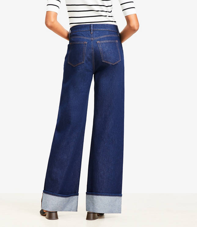 Cuffed High Rise Wide Leg Jeans in Rinse Wash