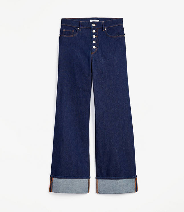 Cuffed High Rise Wide Leg Jeans in Rinse Wash