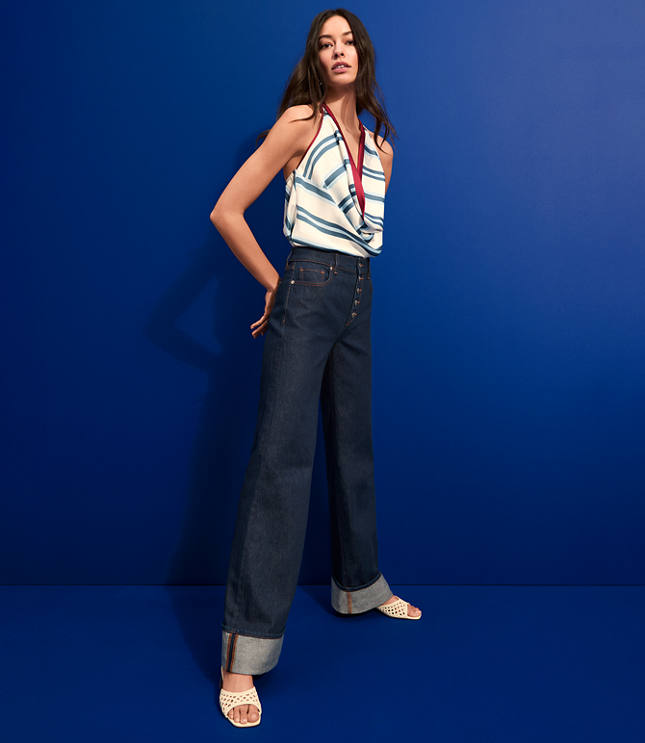 Cuffed High Rise Wide Leg Jeans in Rinse Wash