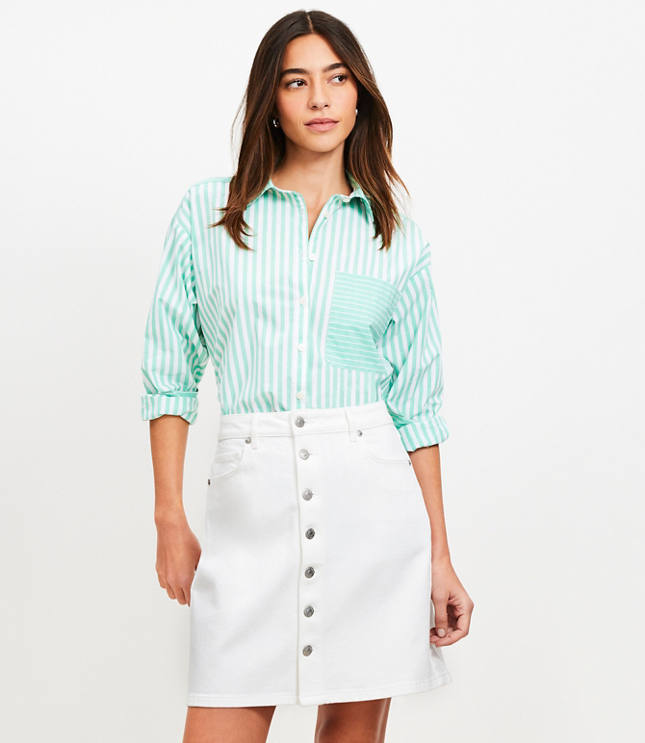 Button Denim Mini Skirt White