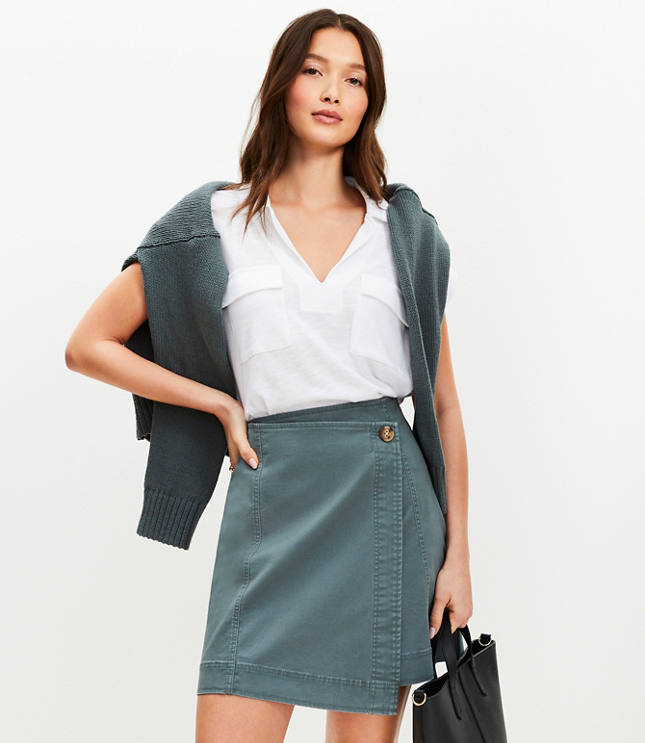 Petite Twill Mini Wrap Skirt