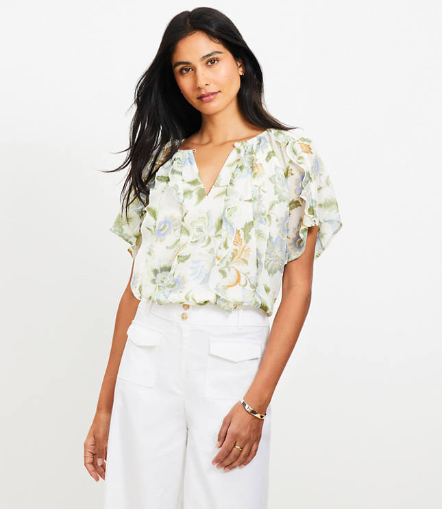Floral Ruffle Flutter Sleeve Top