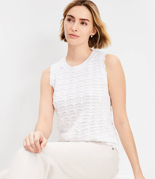 Scalloped Pointelle Sweater Tank Top