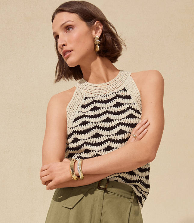 Two Tone Crochet Ribbed Halter Sweater