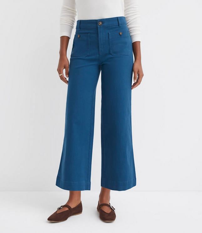 Petite Palmer Wide Leg Crop Pants in Twill