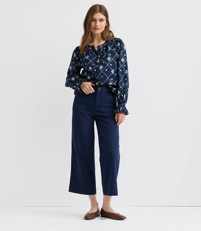 Petite Palmer Wide Leg Crop Pants in Twill