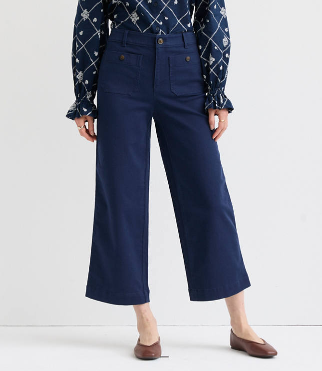 Petite Palmer Wide Leg Crop Pants in Twill