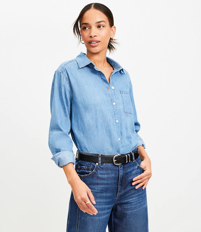 Petite Chambray Everyday Relaxed Pocket Shirt